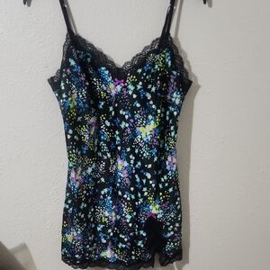 Victoria's Secret Floral Lace Trim Slip Dress Coquette Lingerie Size L